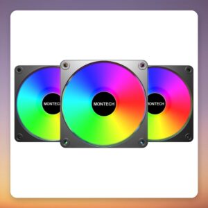 Montech GF120R V2 ARGB 120 mm PWM Reverse Fan, Black/White, 3-Pack