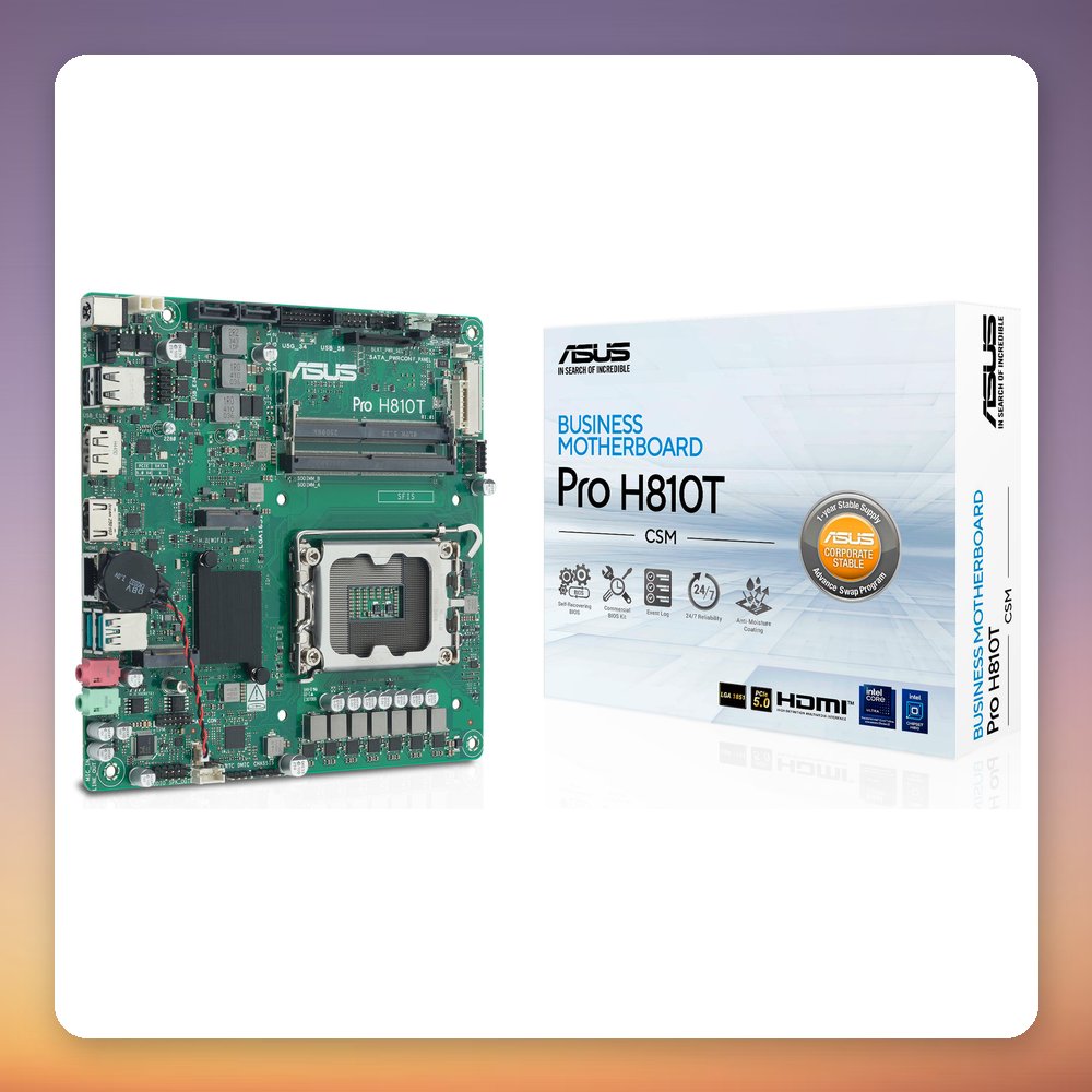Asus PRO H810T-CSM Intel H810 LGA 1851 Thin Mini-ITX Motherboard, DDR5 SO-DIMM