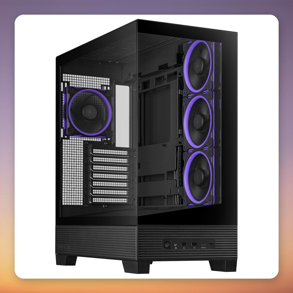 Asus A31 PLUS TG ARGB Mid-Tower ATX Case, Black, 4x ARGB Fans, Dual Tempered Glass