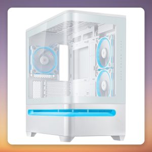 Asus PRIME AP202 ARGB White mATX Mid Tower Case, Tempered Glass, 3x 120 mm ARGB Fans