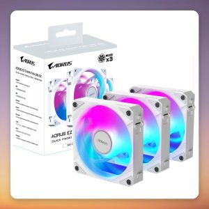 Gigabyte AORUS EZ Chain Fan 120 ICE 120 mm ARGB Case Fans, White, 3-Pack