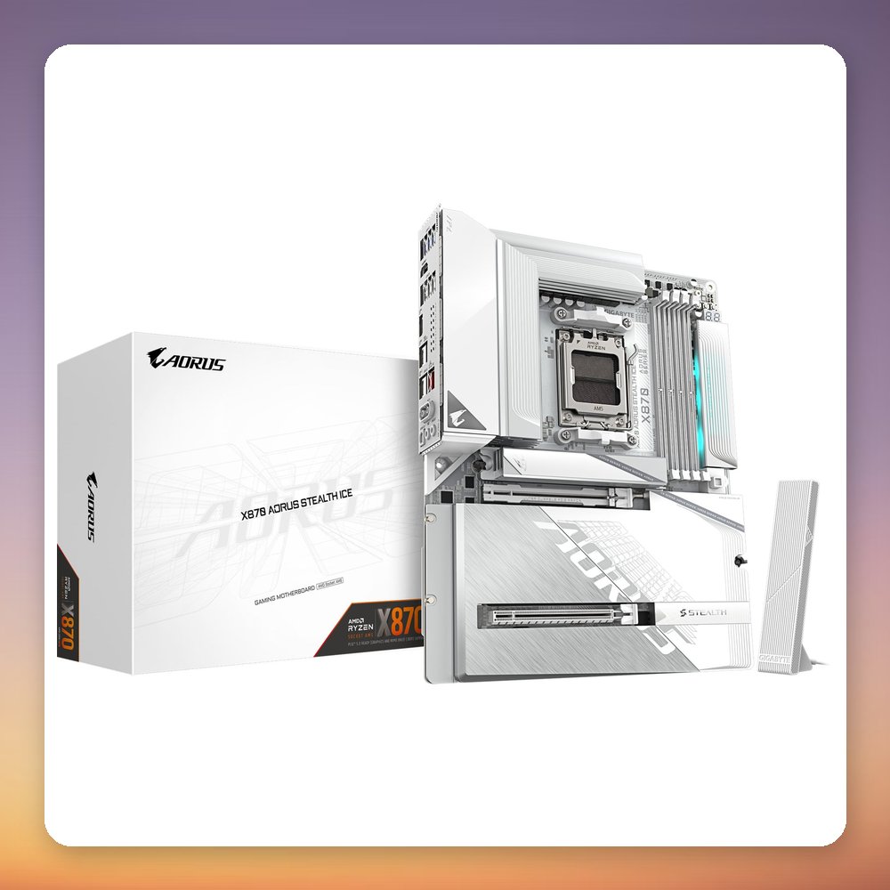 Gigabyte X870 AORUS STEALTH ICE AM5 ATX Motherboard, White, DDR5, Wi-Fi 7