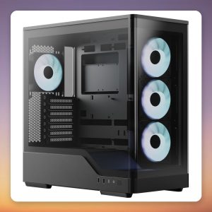 Aerocool P500A-BK-v1 ATX Mid Tower Case, Black, Dual Tempered Glass, 4x ARGB Fans