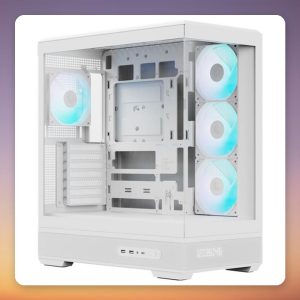 Aerocool P500B Digi-WT-v1 Mid-Tower Case, White, Dual Tempered Glass, 4x ARGB Fans