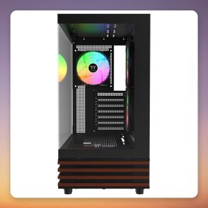 Thermaltake View 270 Plus WS ARGB Mid-Tower Case, Black/Wood, Dual Tempered Glass, E-ATX