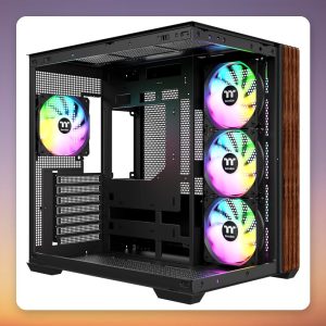 Thermaltake View 380 WS ARGB Black ATX Mid-Tower Case, Dual Tempered Glass, Wood Finish