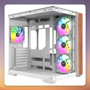 Thermaltake View 380 WS ARGB Snow White ATX Mid-Tower Case, Dual Tempered Glass, Wood Finish