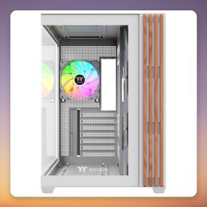 Thermaltake View 380 WS ARGB Snow White ATX Mid-Tower Case, Dual Tempered Glass, Wood Finish