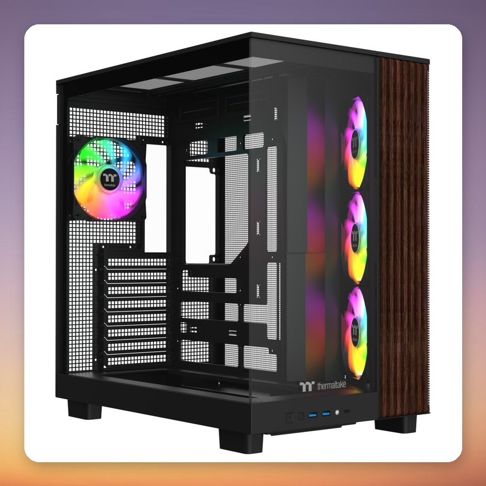 Thermaltake View 380 XL WS ARGB Mid-Tower Case, Black/Wood, Dual Tempered Glass