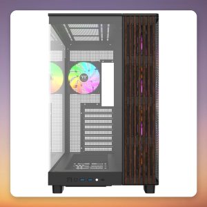 Thermaltake View 380 XL WS ARGB Mid-Tower Case, Black/Wood, Dual Tempered Glass