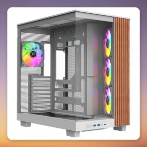 Thermaltake View 380 XL WS ARGB Mid-Tower Case, Snow White, Dual Tempered Glass, Wood Finish