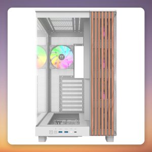 Thermaltake View 380 XL WS ARGB Mid-Tower Case, Snow White, Dual Tempered Glass, Wood Finish