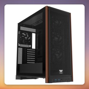 Thermaltake S370 WS Mid-Tower E-ATX Case, Black, Tempered Glass, Wood Accents