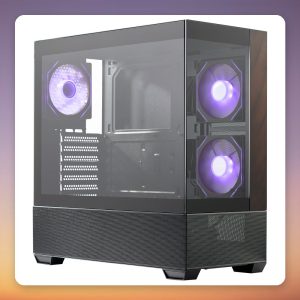 Cooler Master Elite 690 Wood ATX Mid-Tower Case, Black/Wood, 2x Tempered Glass