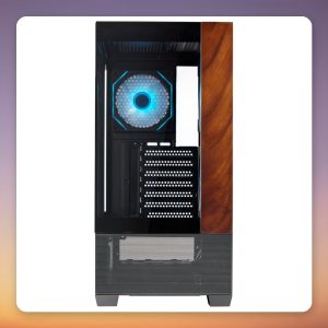 Cooler Master Elite 690 Wood ATX Mid-Tower Case, Black/Wood, 2x Tempered Glass