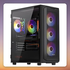 Krux Orona ATX Mid-Tower Case, Black, Tempered Glass, 4x 120 mm ARGB Fans