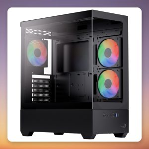 Aerocool P500D-G-BK-v1 ATX Mid-Tower Case, Black, Dual Tempered Glass, 3 ARGB Fans