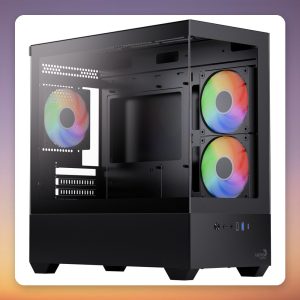 Aerocool P300D-G-BK-v1 Mini-Tower ยตATX Case, Black, Tempered Glass, 3x ARGB Fans