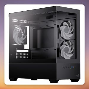 Aerocool P300D-G-BK-v1 Mini-Tower ยตATX Case, Black, Tempered Glass, 3x ARGB Fans