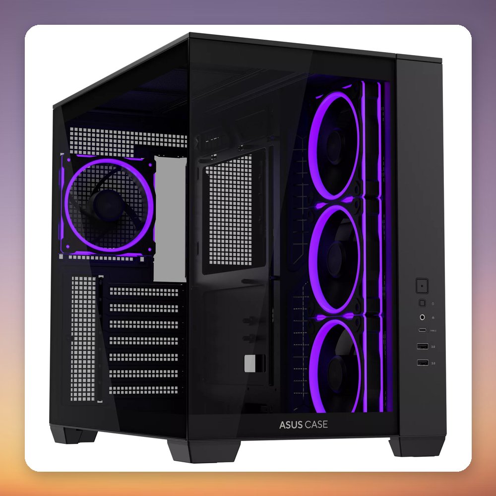 ASUS A32 PLUS ARGB Mid Tower Case, Black, 2x Tempered Glass, 4x ARGB Fans