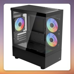 Aerocool Viewport Mini-G-BK-v4 Micro-ATX Mini-Tower Case, Black, Dual Tempered Glass, ARGB