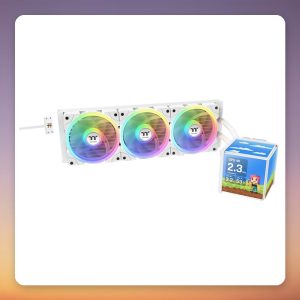 Thermaltake Minecube 360 Ultra ARGB 360 mm AIO Liquid Cooler, White, 4x 3.95″ LCD