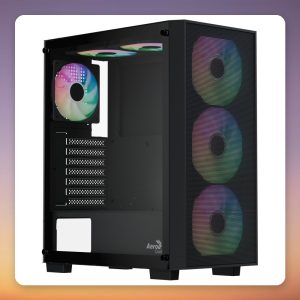 Aerocool B509A Flow-G-BK-v1 ATX Mid Tower Case with 650W 80 PLUS Bronze PSU, Black, Tempered Glass