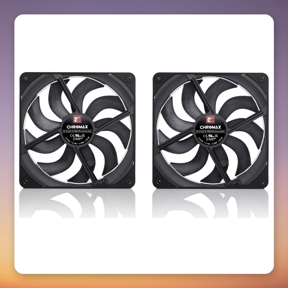 Noctua NF-A14x25 G2 PWM Sx2-PP chromax.black 140 mm PWM Fan, Black, 2-Pack – image 2
