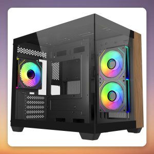 Cooler Master Elite 481 Wood mATX Mid-Tower Case, Black/Wood, Dual Tempered Glass