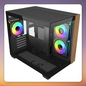 Cooler Master Elite 481 Wood mATX Mid-Tower Case, Black/Wood, Dual Tempered Glass