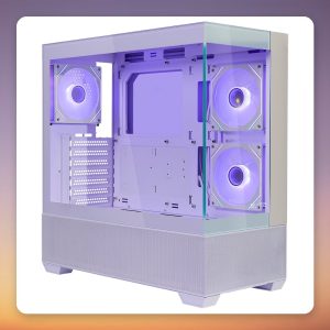 Cooler Master Elite 690 White ATX Mid-Tower Case, White/Wood, Dual Tempered Glass