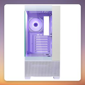 Cooler Master Elite 690 White ATX Mid-Tower Case, White/Wood, Dual Tempered Glass