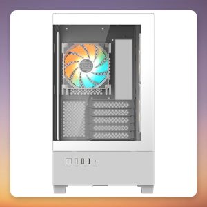 GIGABYTE C201 Panoramic Ice Micro-ATX Mid Tower Case, White, 2x Tempered Glass, 3x ARGB Fans