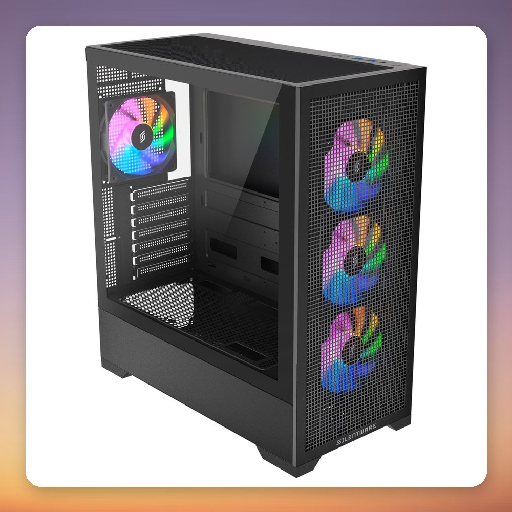 Silentware Core 100 ARGB ATX Mid-Tower Case, Black, Tempered Glass, 4x 120 mm ARGB Fans – image 3