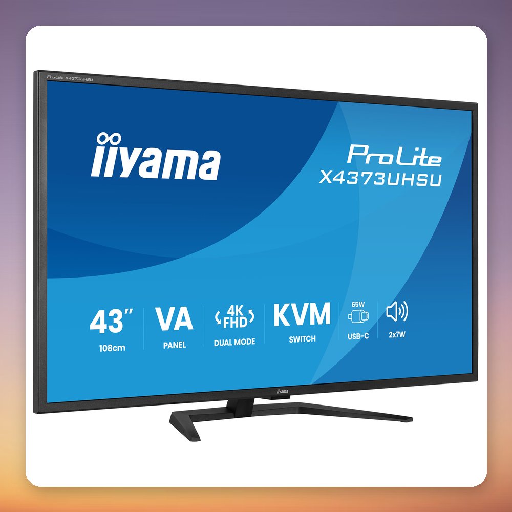 Iiyama ProLite X4373UHSU-B2 42.5" 4K VA Monitor, USB-C 95W PD, KVM, Dual Mode
