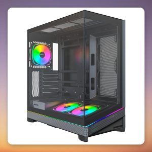 Montech SKY 3 ATX Mid-Tower Case, Black, Panoramic Glass Front, 3 x ARGB Fans