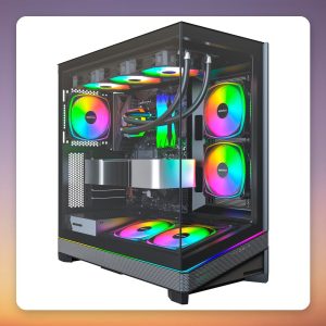 Montech SKY 3 ATX Mid-Tower Case, Black, Panoramic Glass Front, 3 x ARGB Fans