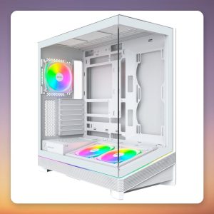 Montech SKY 3 White ATX Mid-Tower Case, Panoramic Glass Front, 3 Fans
