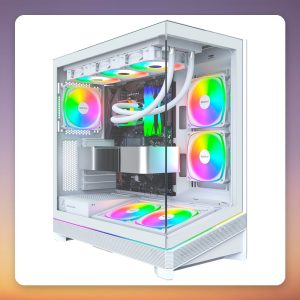 Montech SKY 3 White ATX Mid-Tower Case, Panoramic Glass Front, 3 Fans