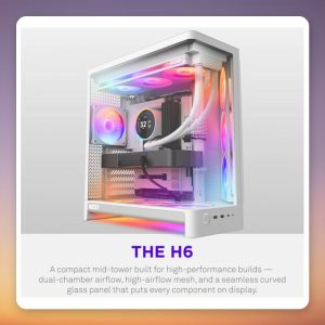 NZXT H6 RGB+ (2026) ATX Mid-Tower Case, All White, Dual Tempered Glass, 3x RGB Fans