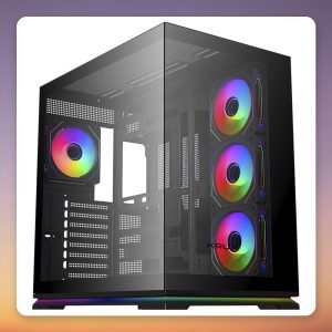 Krux Atron ATX Mid-Tower Case, Black, Panorama Tempered Glass, 4x ARGB Fans