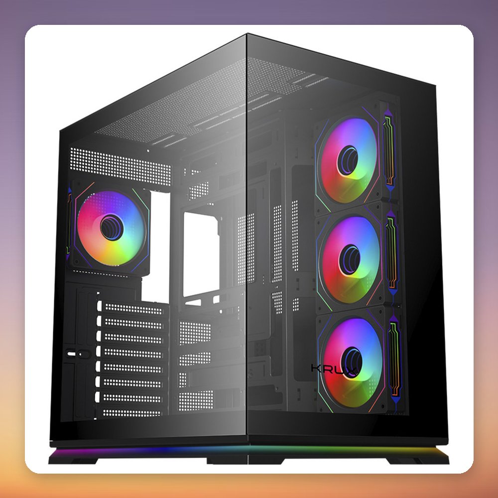 Krux Atron ATX Mid-Tower Case, Black, Panorama Tempered Glass, 4x ARGB Fans
