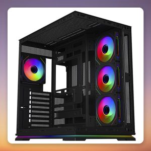 Krux Atron ATX Mid-Tower Case, Black, Panorama Tempered Glass, 4x ARGB Fans
