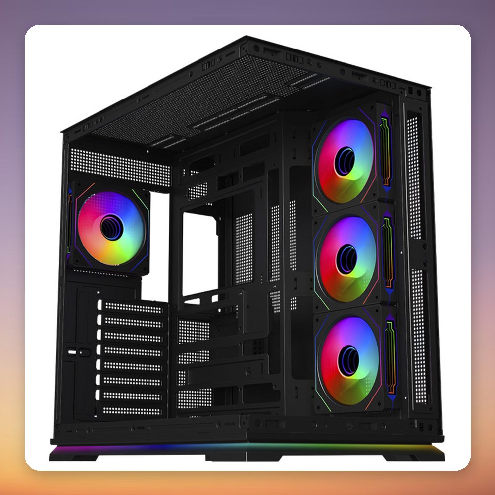 Krux Atron ATX Mid-Tower Case, Black, Panorama Tempered Glass, 4x ARGB Fans – image 2