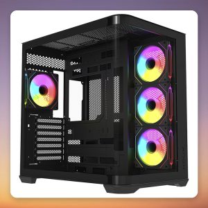 Krux Tano E-ATX Mid Tower Case, Black, Panorama Glass, 4x 120 mm ARGB PWM Fans