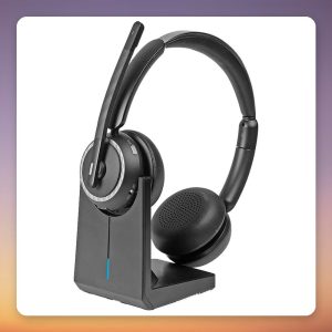 Lindy L118 Wireless Office Headset with Charging Station, Bluetooth 5.2, Black