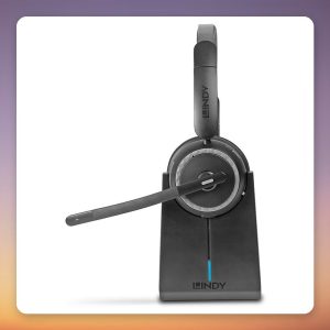 Lindy L118 Wireless Office Headset with Charging Station, Bluetooth 5.2, Black