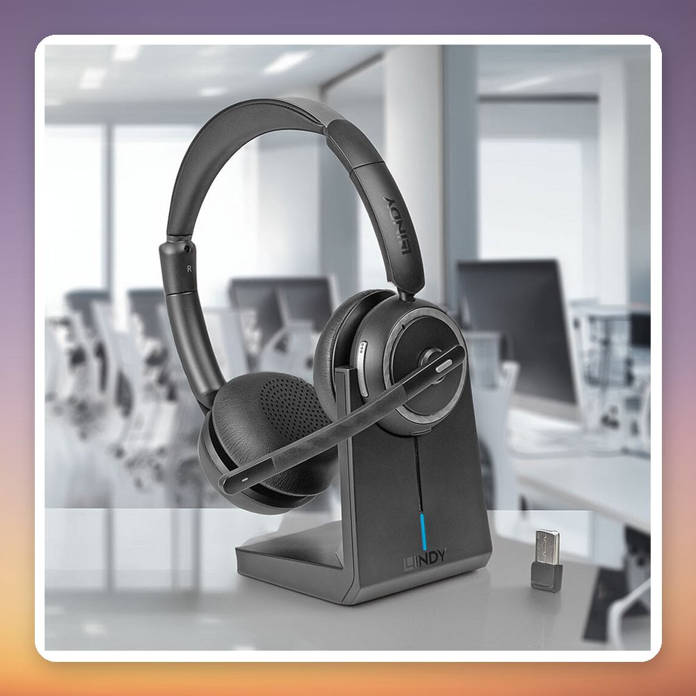 Lindy L118 Wireless Office Headset with Charging Station, Bluetooth 5.2, Black – image 4