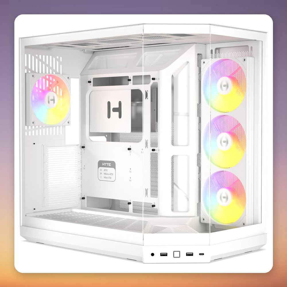 HYTE Y50 Snow White E-ATX Mid Tower Case, White, 3x Tempered Glass