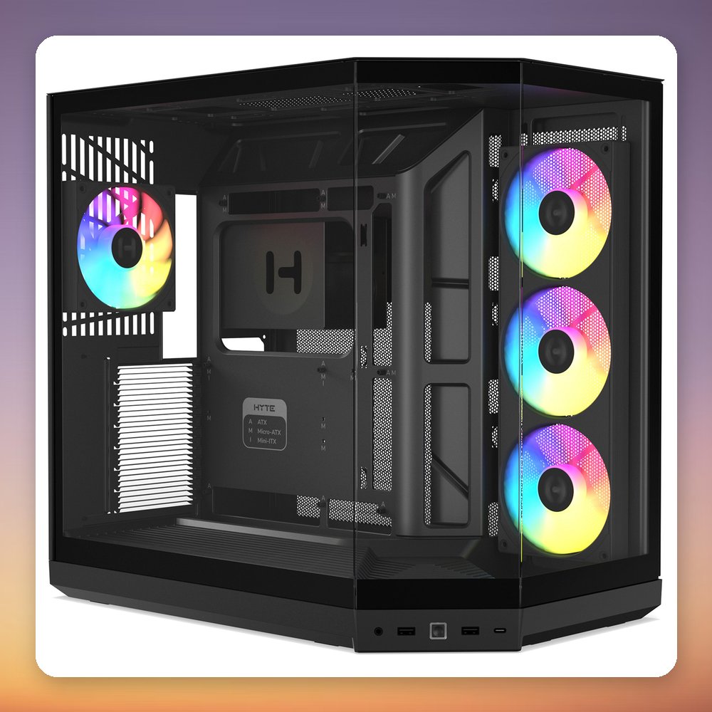 HYTE Y50 Pitch Black Mid Tower Case, E-ATX, 3x Tempered Glass, RGB